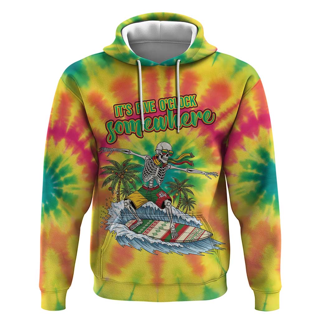 Tie-Dye Skeleton Surfing Lithuania Hoodie Its 5 OClock Somewhere LT19
