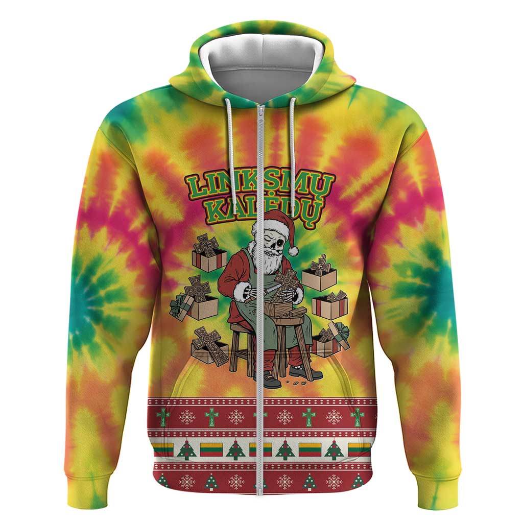 Personalized Lithuania Christmas Hoodie Skeleton Cross Tie-Dye Vintage LT19