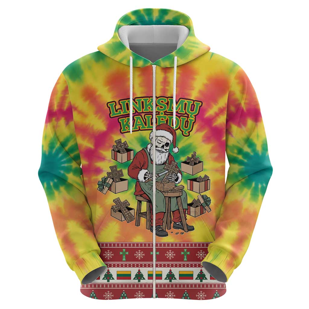 Personalized Lithuania Christmas Hoodie Skeleton Cross Tie-Dye Vintage LT19