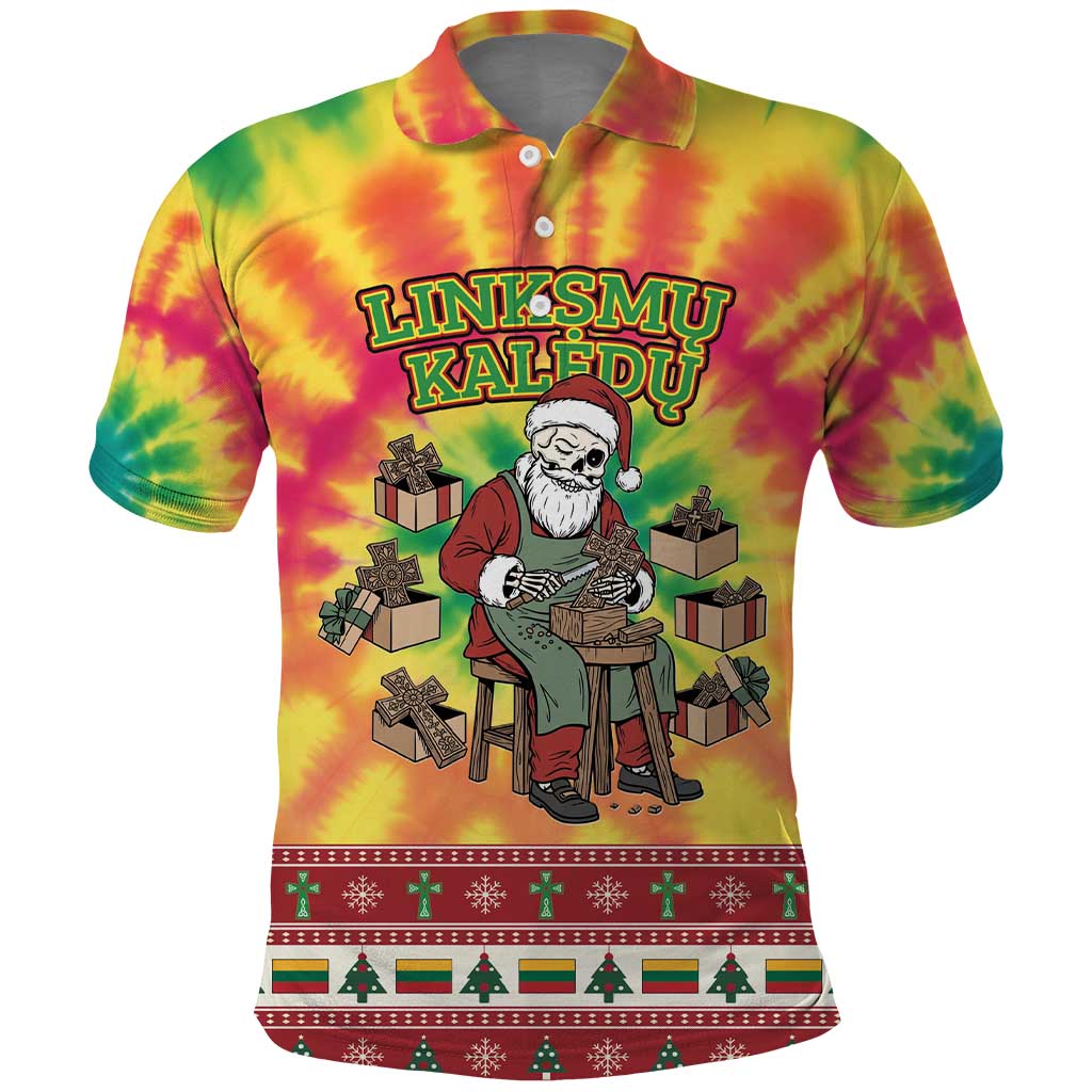 Personalized Lithuania Christmas Polo Shirt Skeleton Cross Tie-Dye Vintage LT19