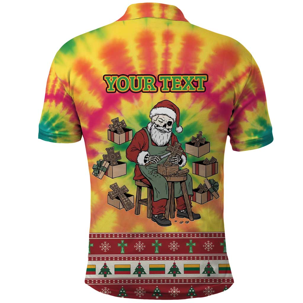 Personalized Lithuania Christmas Polo Shirt Skeleton Cross Tie-Dye Vintage LT19