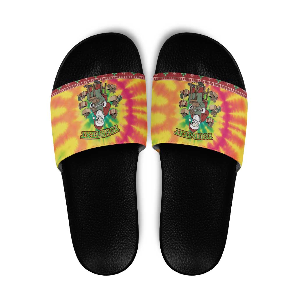 Personalized Lithuania Christmas Slide Sandals Skeleton Cross Tie-Dye Vintage LT19