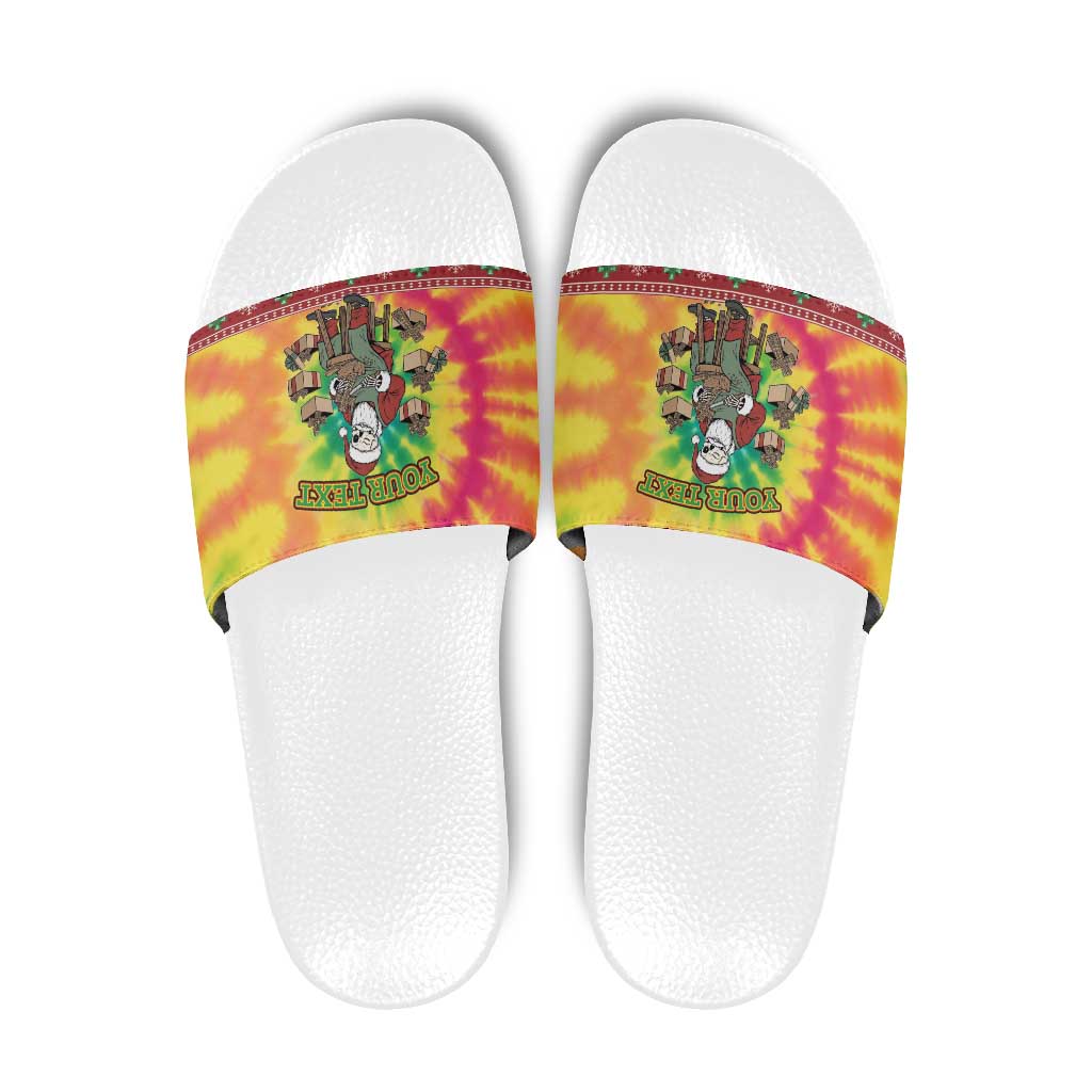 Personalized Lithuania Christmas Slide Sandals Skeleton Cross Tie-Dye Vintage LT19