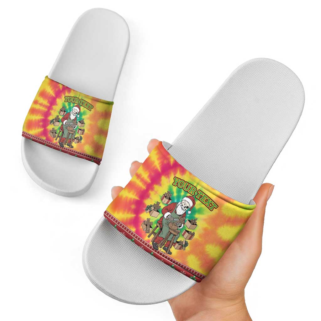 Personalized Lithuania Christmas Slide Sandals Skeleton Cross Tie-Dye Vintage LT19