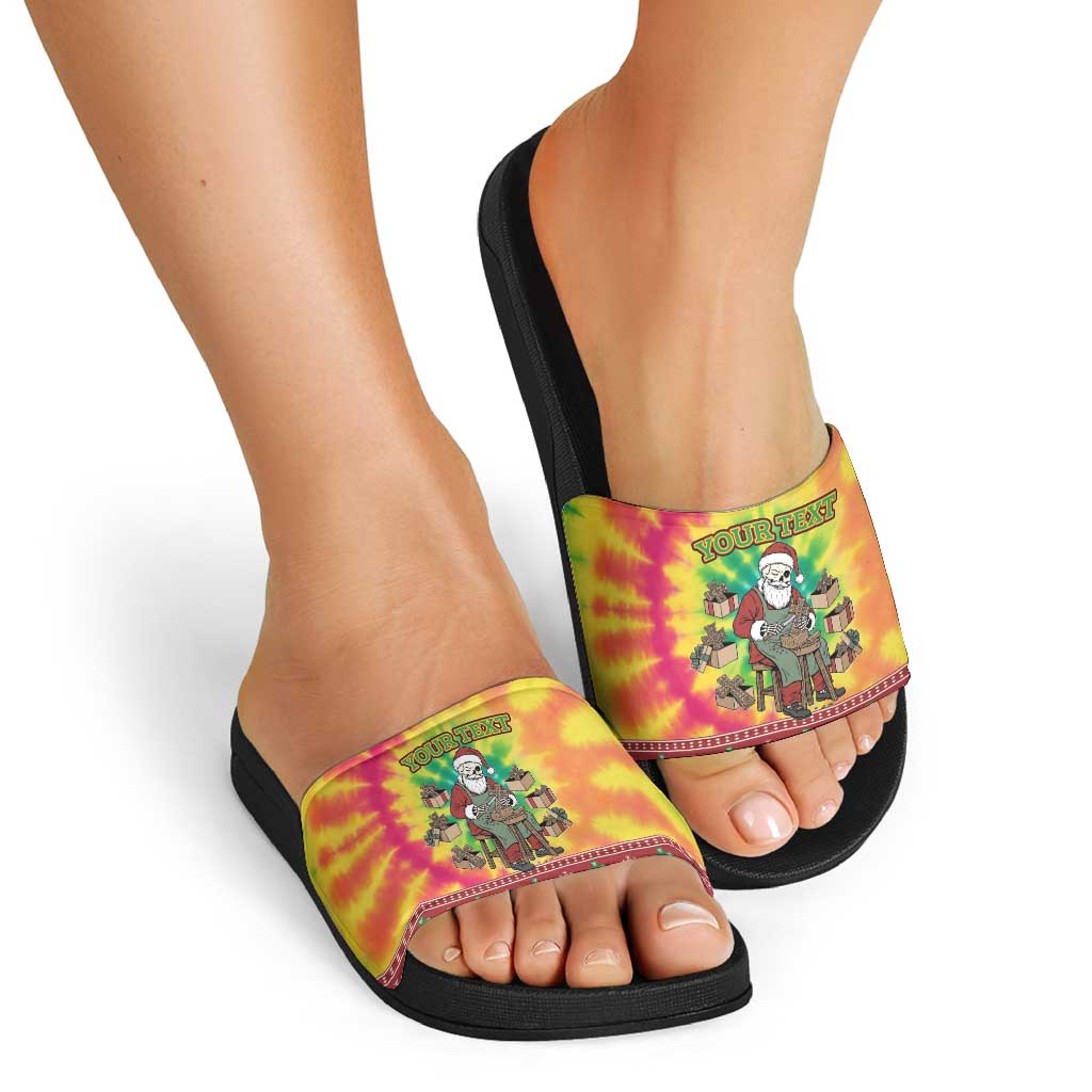 Personalized Lithuania Christmas Slide Sandals Skeleton Cross Tie-Dye Vintage LT19