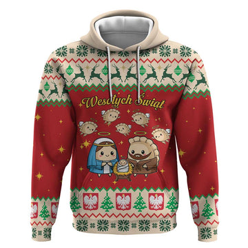 Poland Christmas Hoodie Polish Pierogi Mascot Nativity Scene LT19