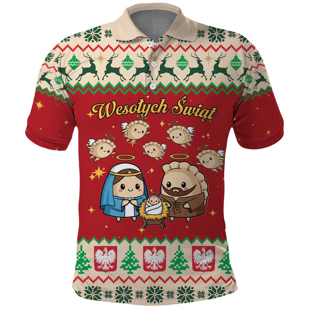 Poland Christmas Polo Shirt Polish Pierogi Mascot Nativity Scene LT19