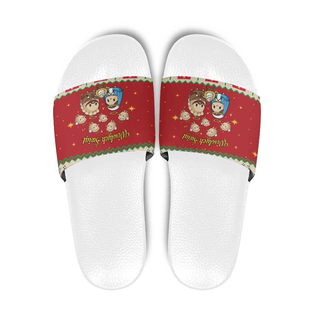 Poland Christmas Slide Sandals Polish Pierogi Mascot Nativity Scene LT19