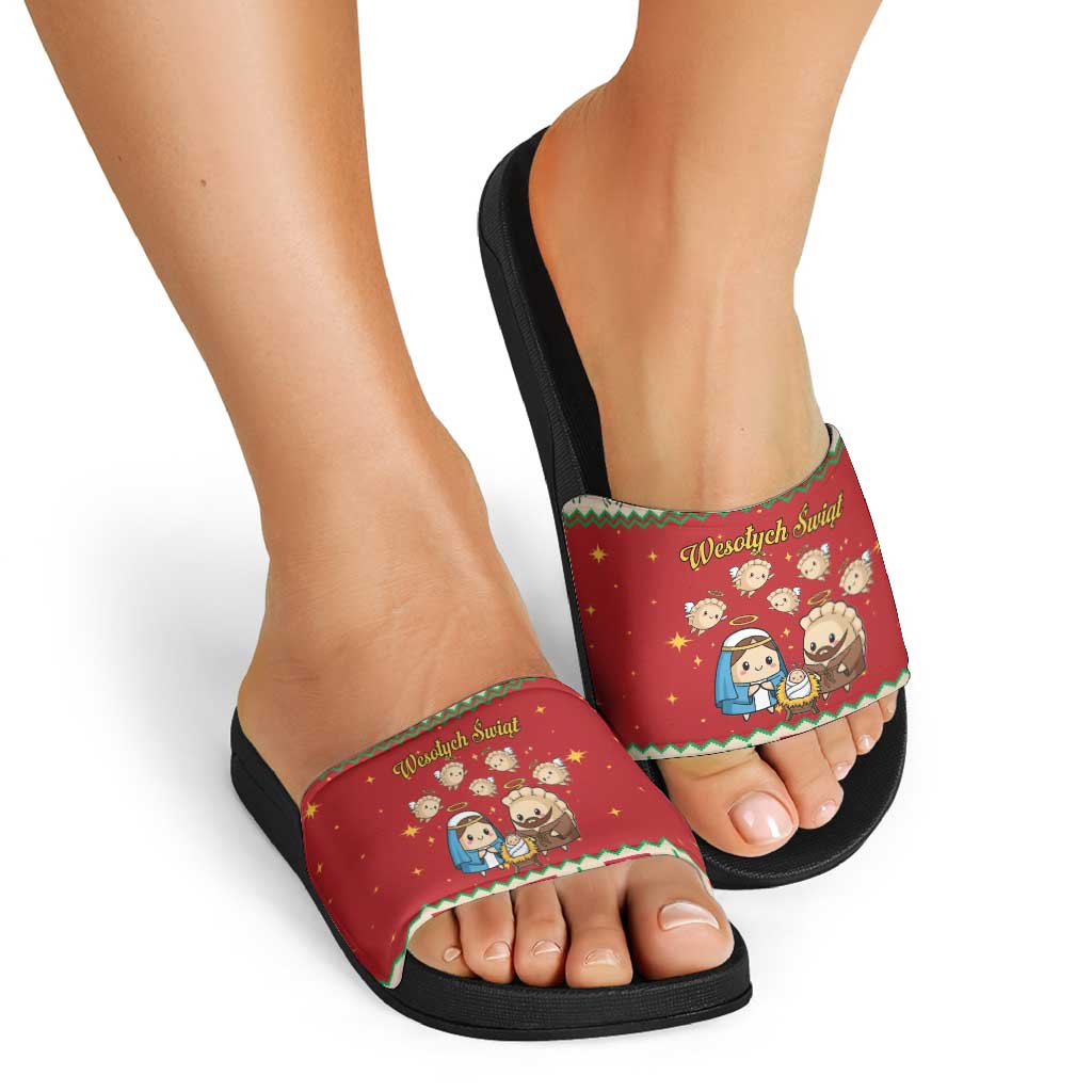 Poland Christmas Slide Sandals Polish Pierogi Mascot Nativity Scene LT19