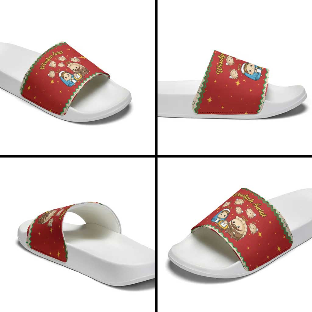 Poland Christmas Slide Sandals Polish Pierogi Mascot Nativity Scene LT19