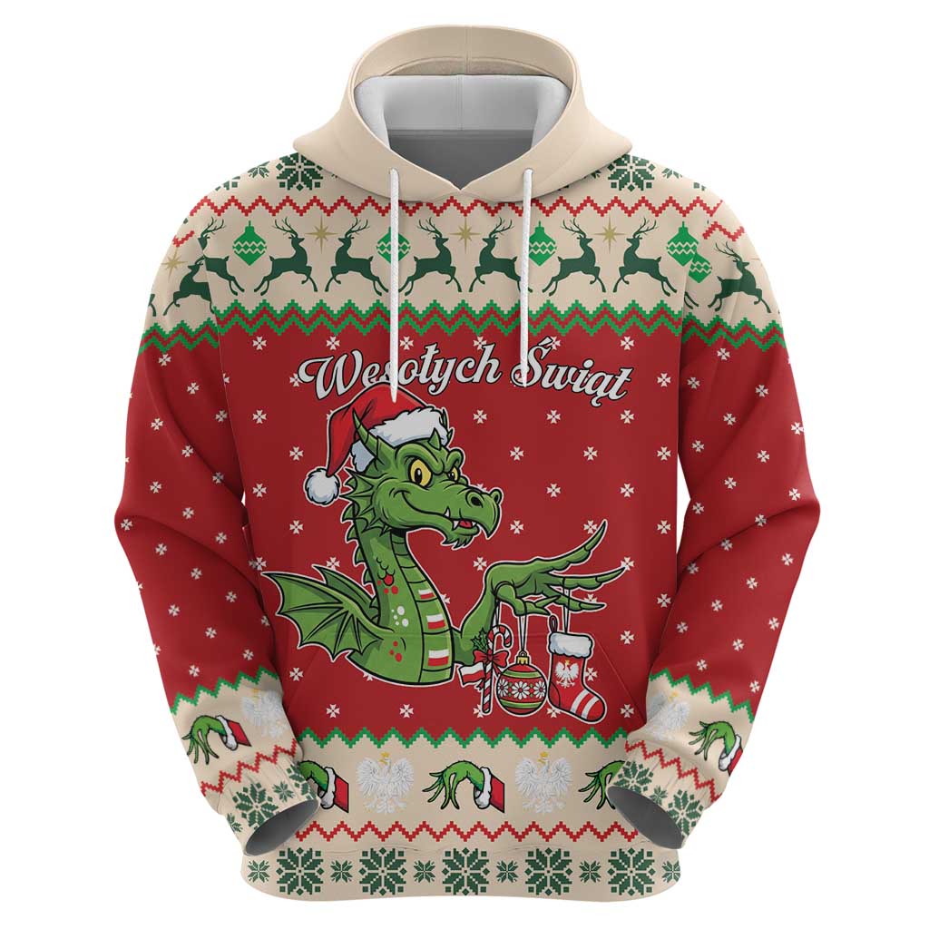 Poland Dinosaur Christmas Hoodie Polish Smok Wawelski Weso?ych Swiat LT19