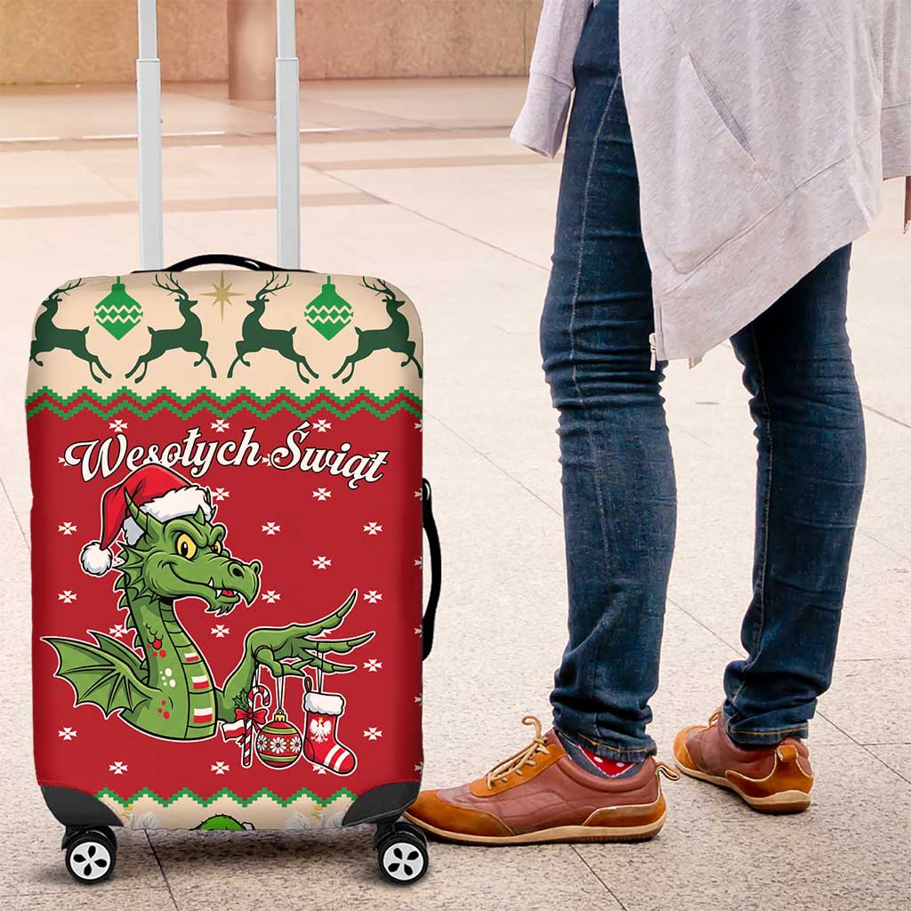 Poland Dinosaur Christmas Luggage Cover Polish Smok Wawelski Wesołych Swiat LT19