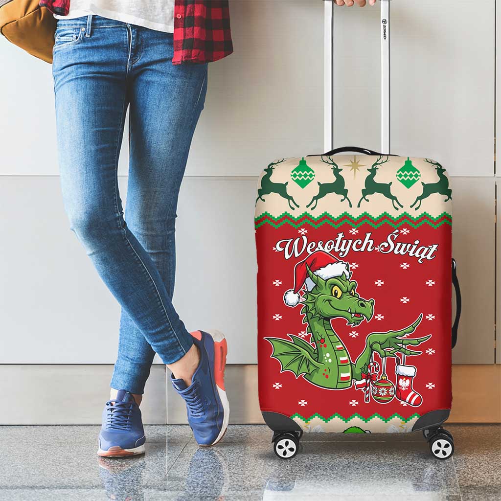 Poland Dinosaur Christmas Luggage Cover Polish Smok Wawelski Wesołych Swiat LT19