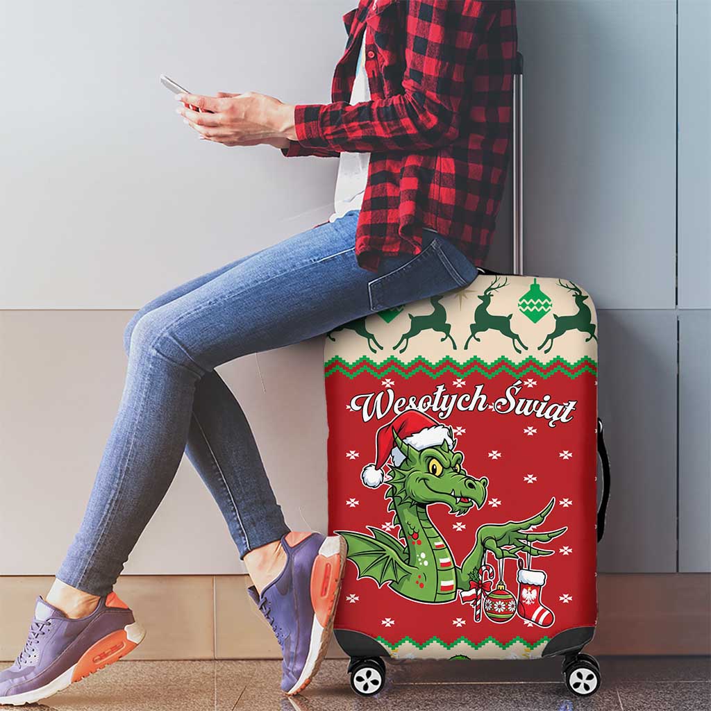 Poland Dinosaur Christmas Luggage Cover Polish Smok Wawelski Wesołych Swiat LT19