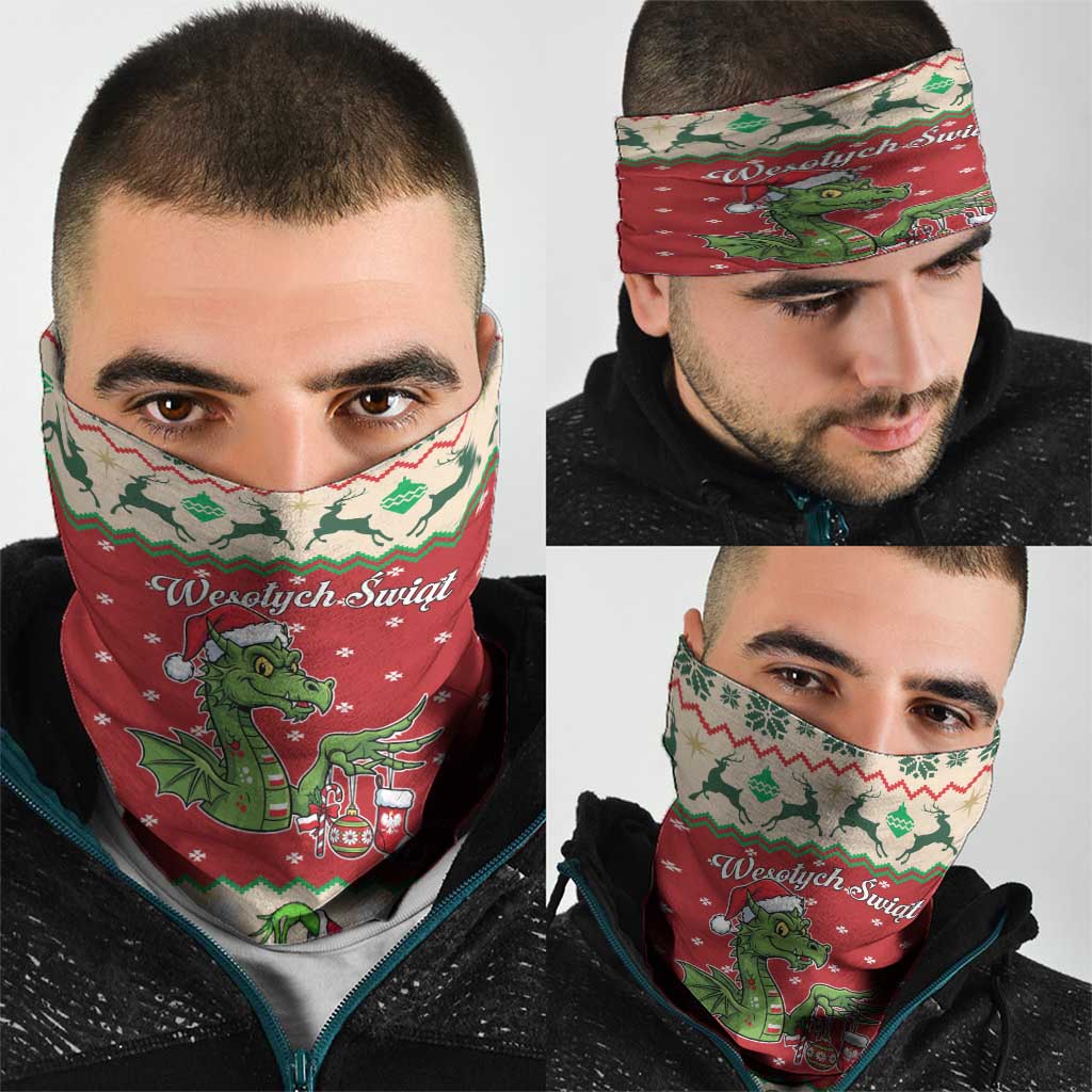 Poland Dinosaur Christmas Neck Gaiter Polish Smok Wawelski Wesołych Swiat LT19