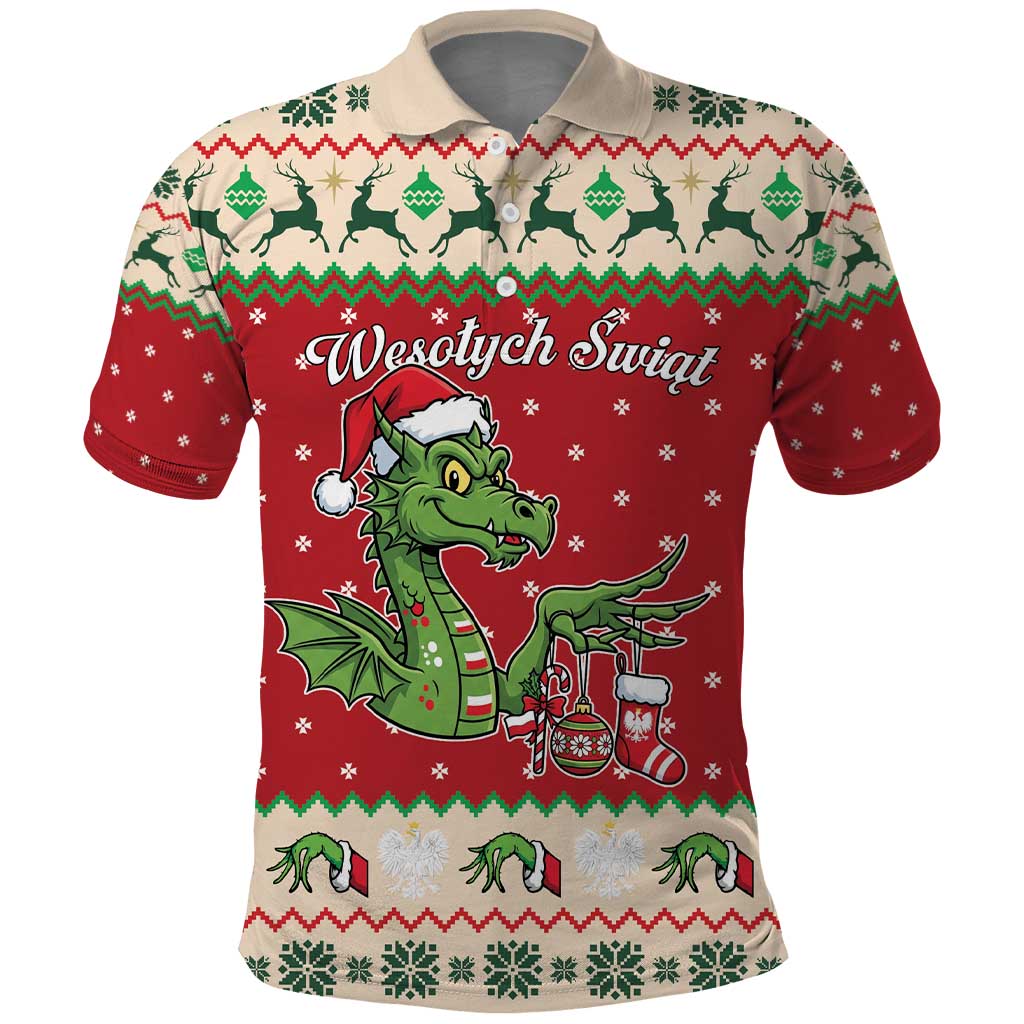 Poland Dinosaur Christmas Polo Shirt Polish Smok Wawelski Weso?ych Swiat LT19