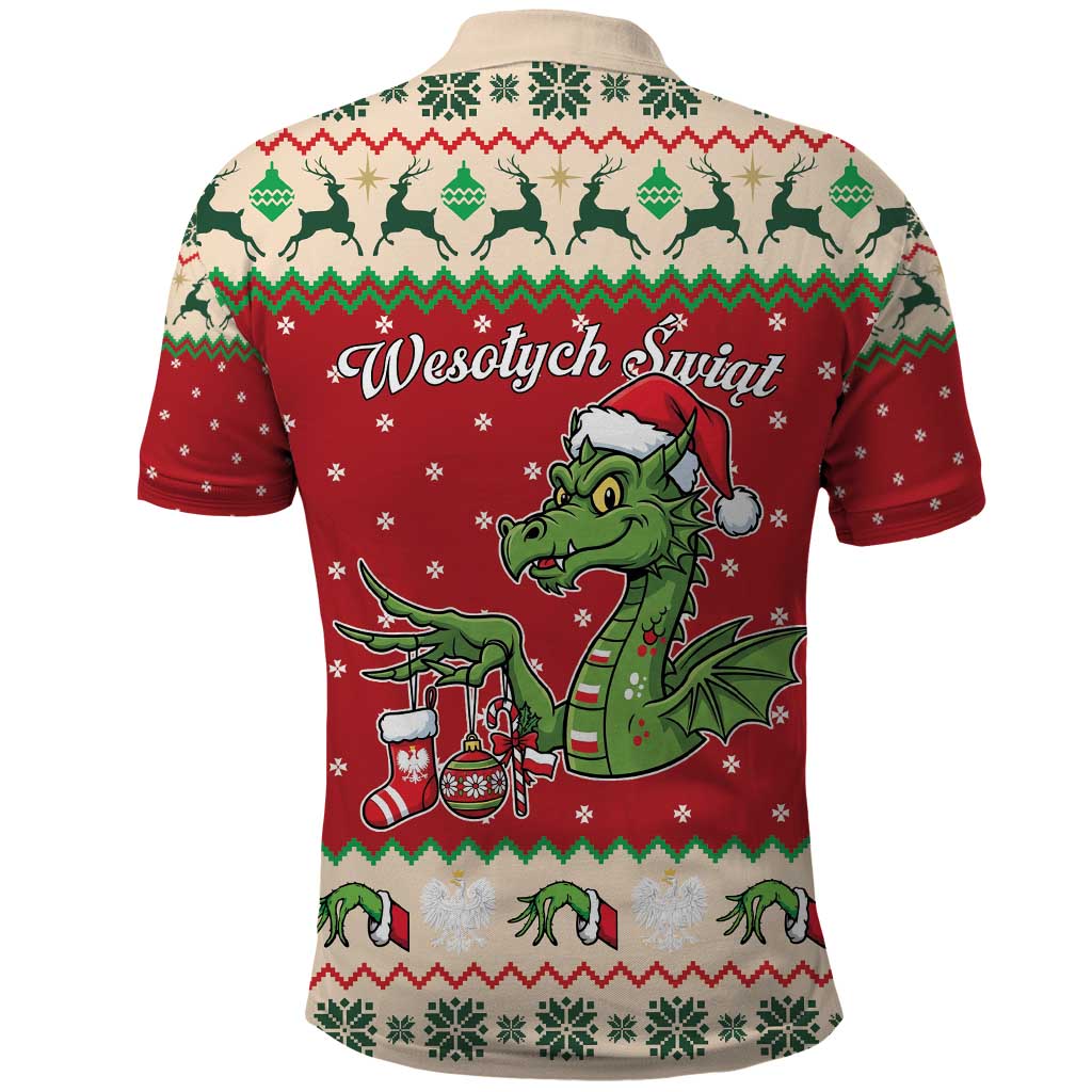 Poland Dinosaur Christmas Polo Shirt Polish Smok Wawelski Weso?ych Swiat LT19