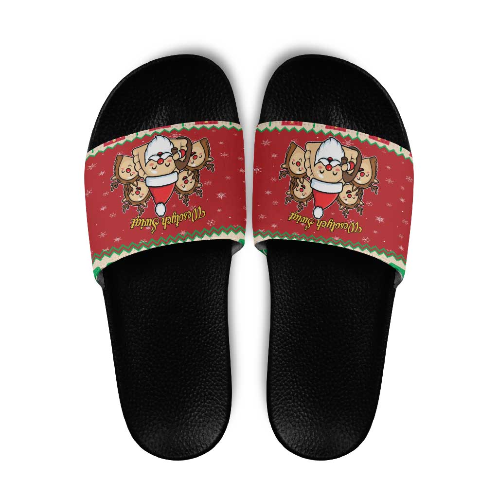 Poland Christmas Slide Sandals Pierogi Mascot Santa Claus Weso?ych Swiat LT19