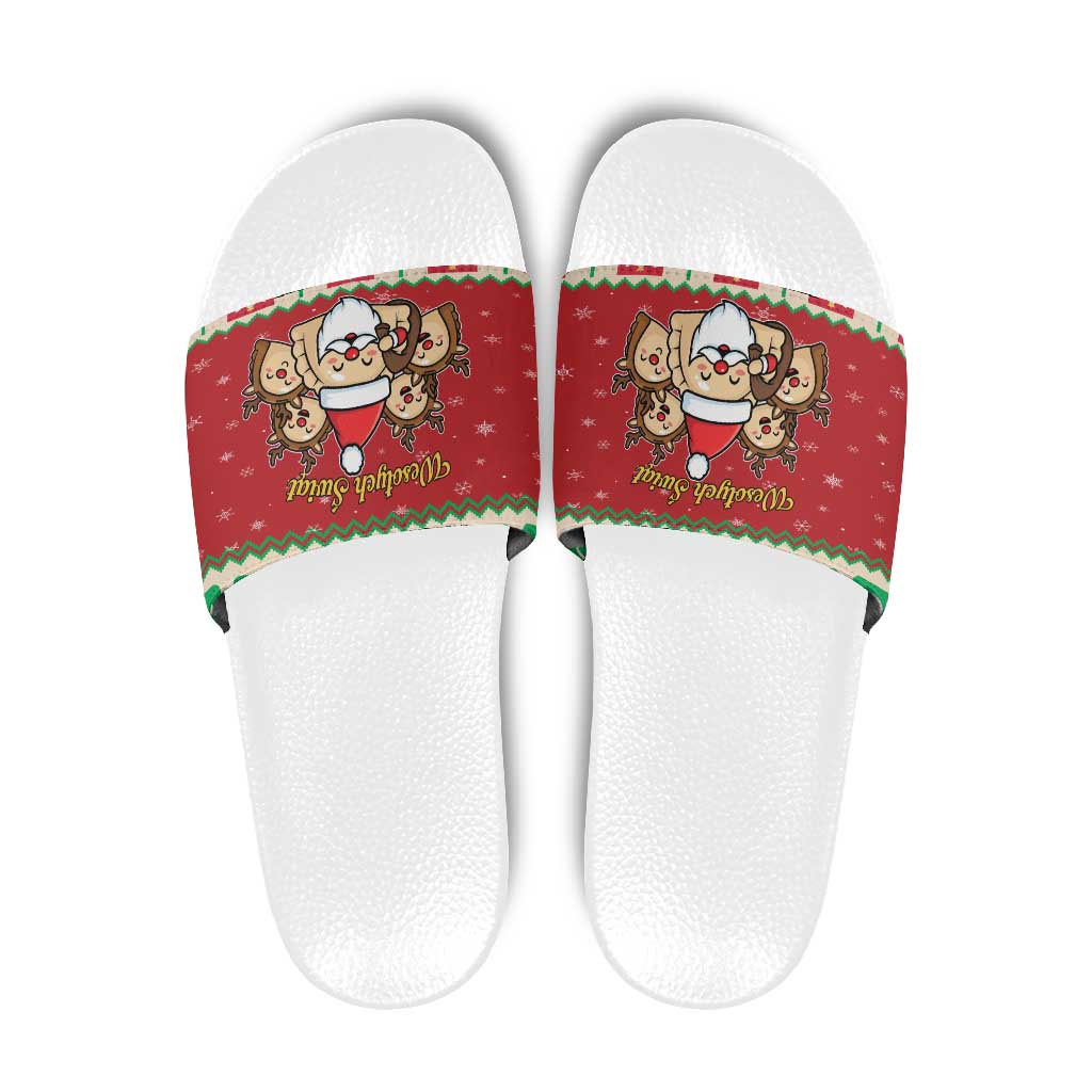 Poland Christmas Slide Sandals Pierogi Mascot Santa Claus Weso?ych Swiat LT19