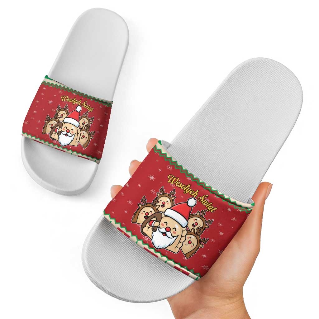 Poland Christmas Slide Sandals Pierogi Mascot Santa Claus Weso?ych Swiat LT19