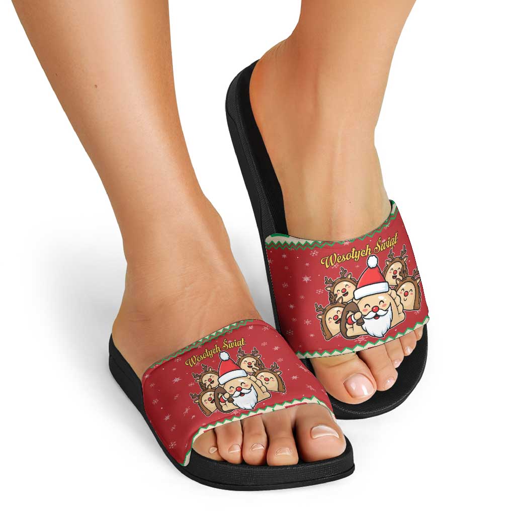 Poland Christmas Slide Sandals Pierogi Mascot Santa Claus Weso?ych Swiat LT19