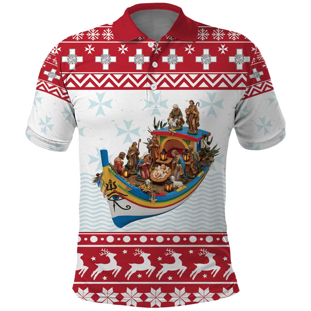 Malta Christmas Polo Shirt Presepju Nativity Scene on Luzzu Boat LT19