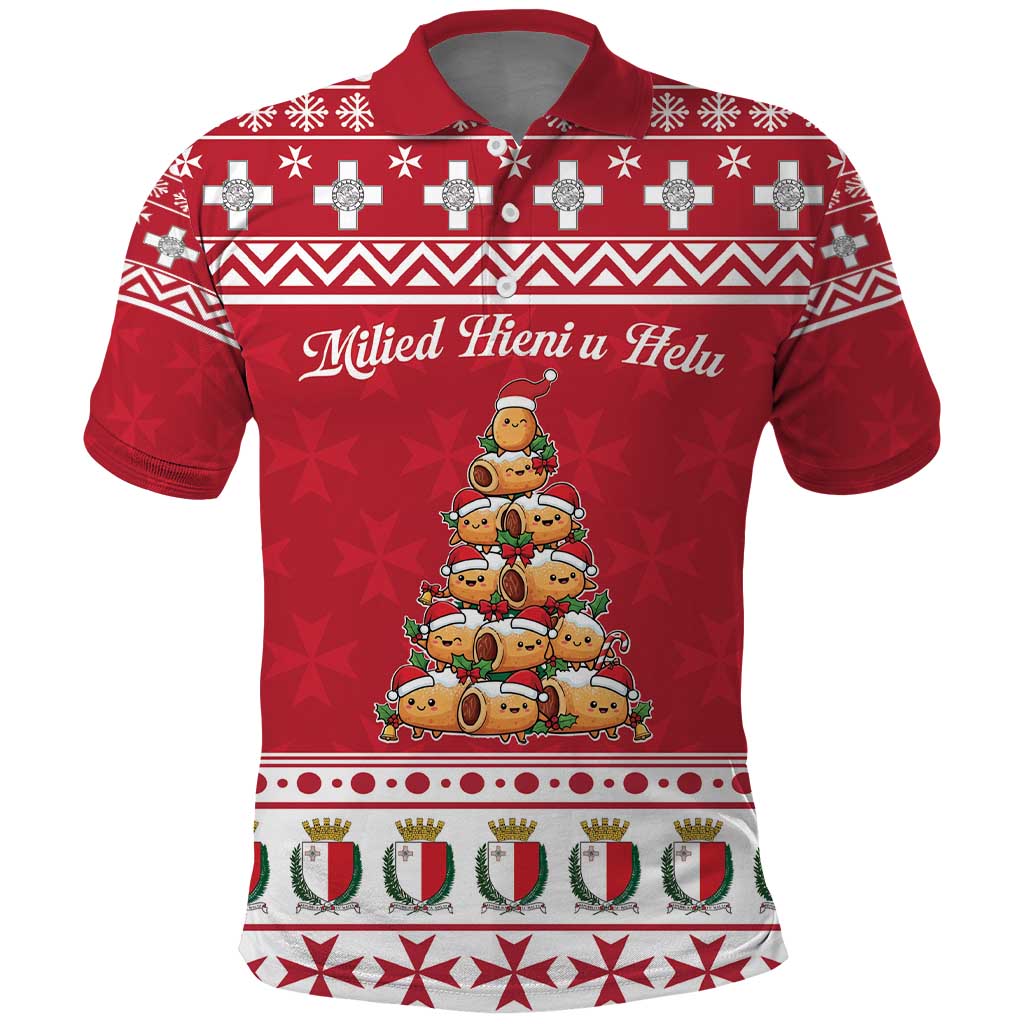 Cute Maltese Imqaret Pastry Christmas Polo Shirt Christmas Joy in Malta LT19