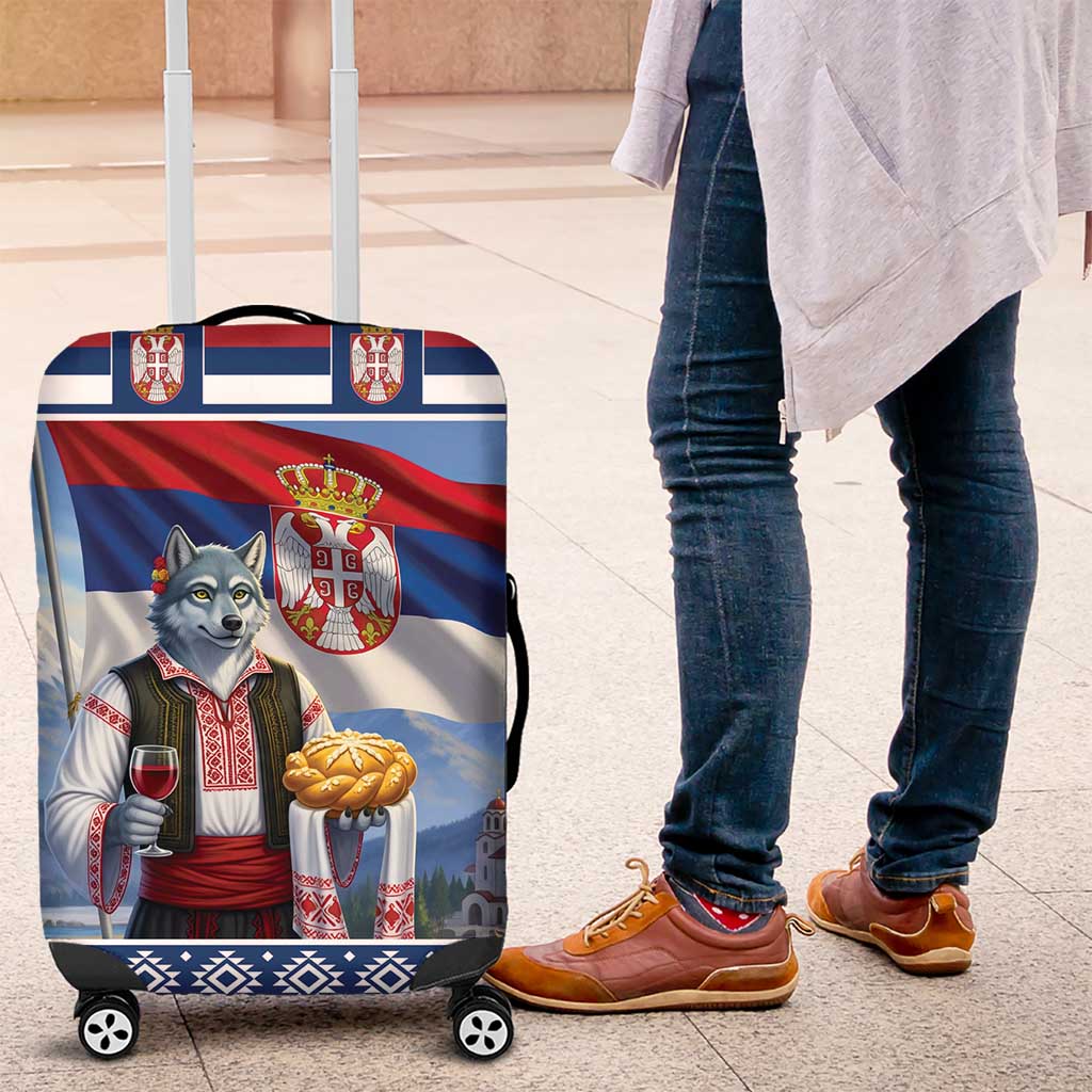 Serbia Christmas Wolf Luggage Cover Vuk Serbian Mascot LT19