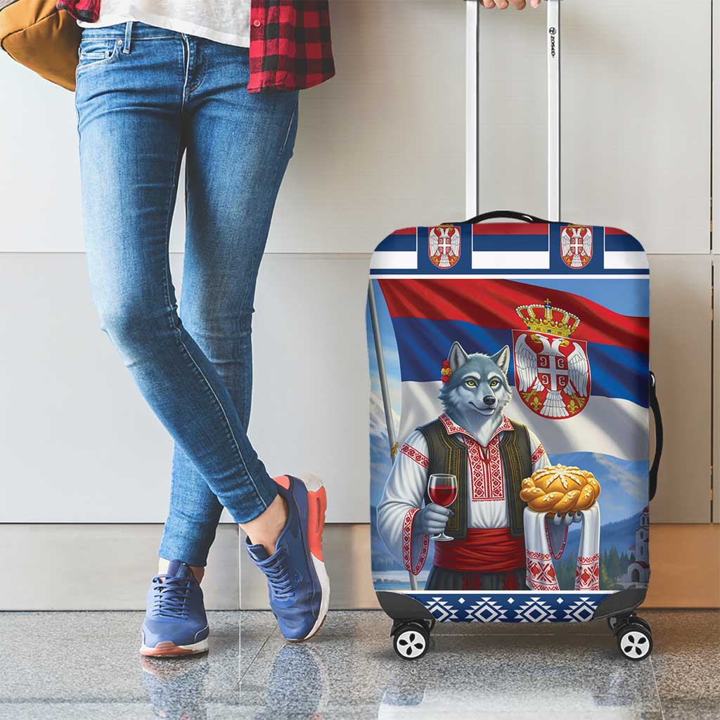 Serbia Christmas Wolf Luggage Cover Vuk Serbian Mascot LT19