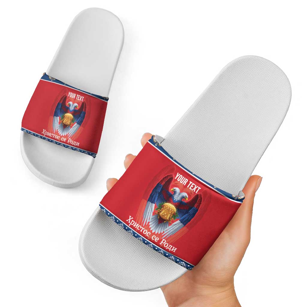 Personalized Serbia Christmas Slide Sandals Eagle with Cesnica Christmas Bread LT19