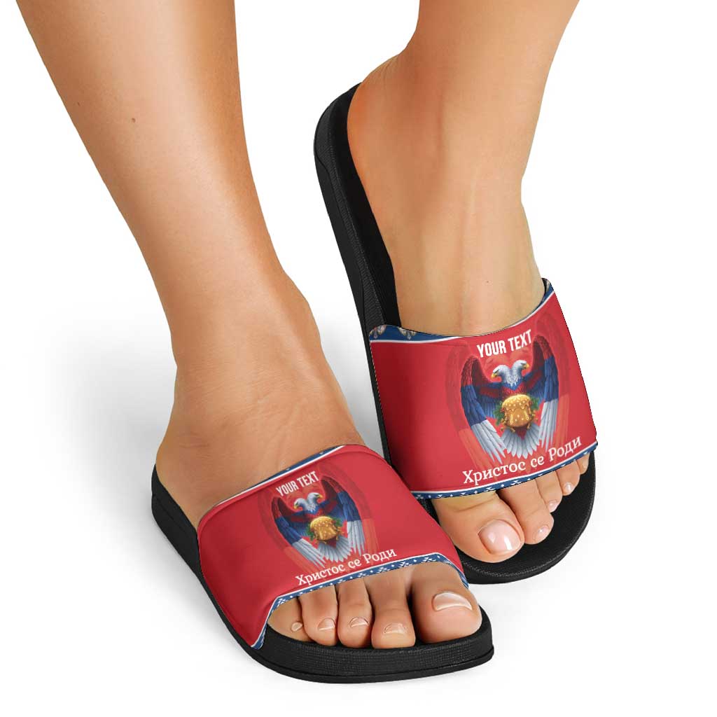 Personalized Serbia Christmas Slide Sandals Eagle with Cesnica Christmas Bread LT19