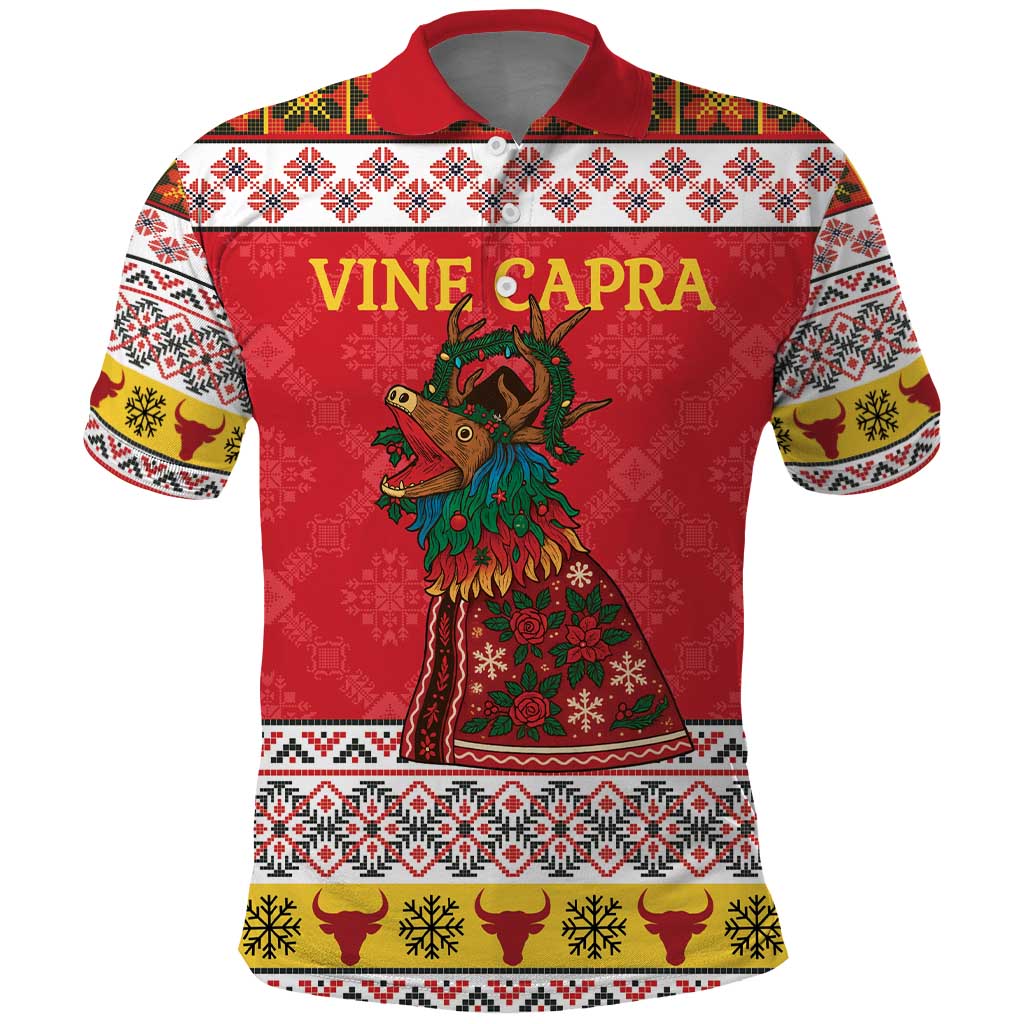Personalized Romania Christmas Polo Shirt Romanian Carpet The Goat Dance LT19