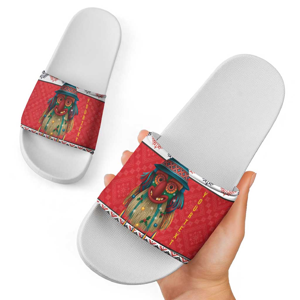 Personalized Romania Christmas Slide Sandals Romanian Folk Mask LT19