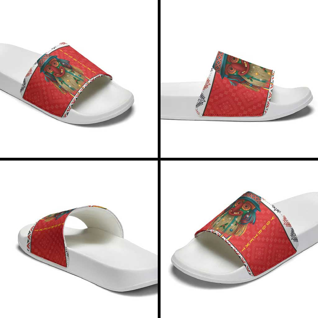 Personalized Romania Christmas Slide Sandals Romanian Folk Mask LT19