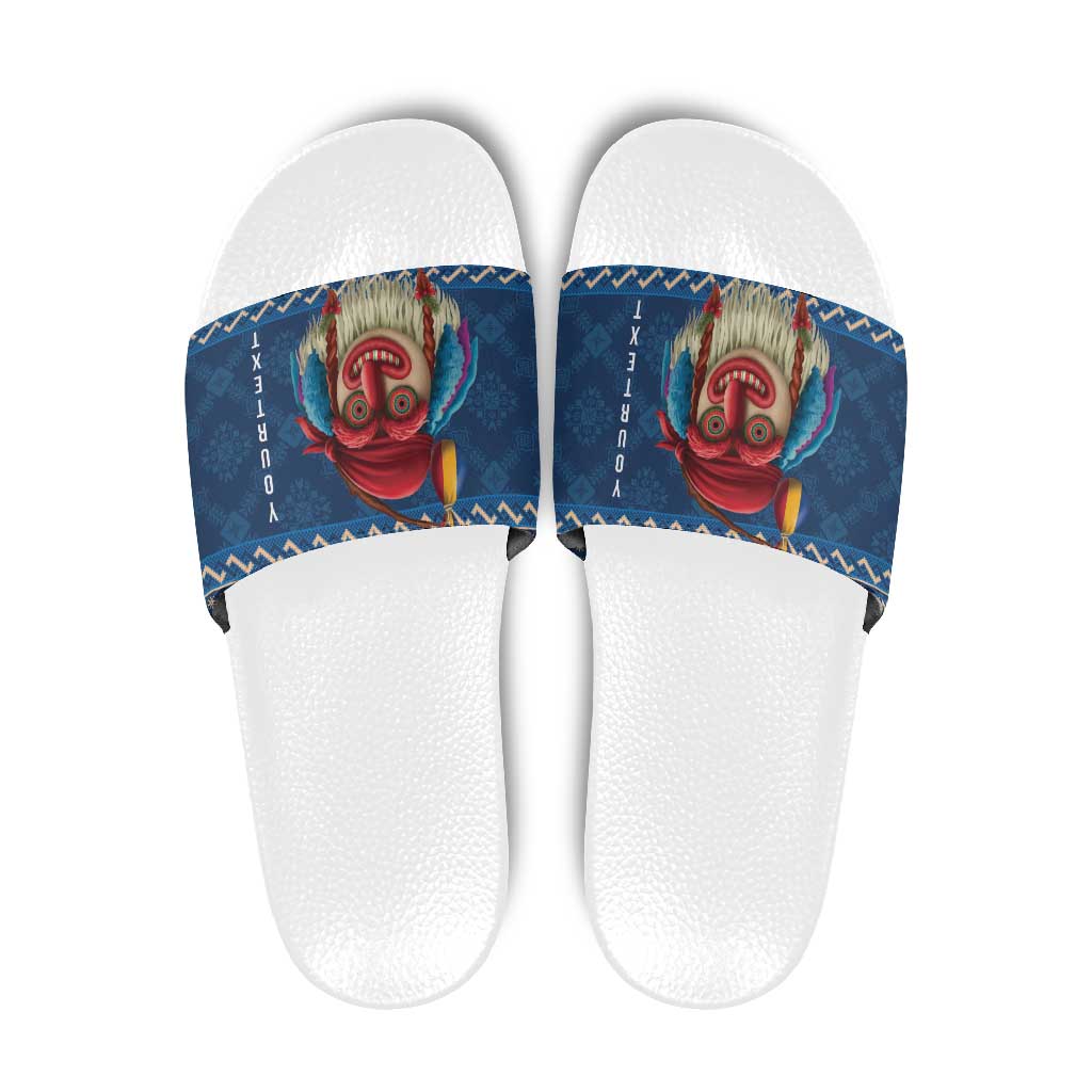 Personalized Romania Christmas Slide Sandals Romanian Traditional Masks LT19