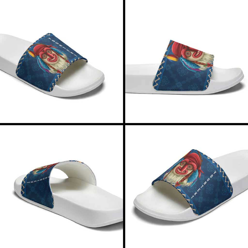 Personalized Romania Christmas Slide Sandals Romanian Traditional Masks LT19