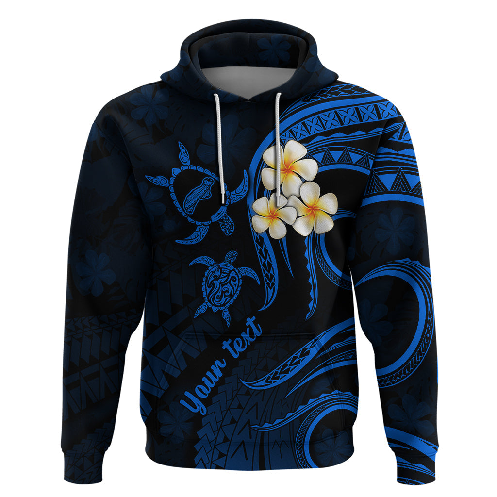 Personalised Niihau Hawaii Hoodie Polynesian Tattoo and Pacific Plumeria Blue Vibe LT9