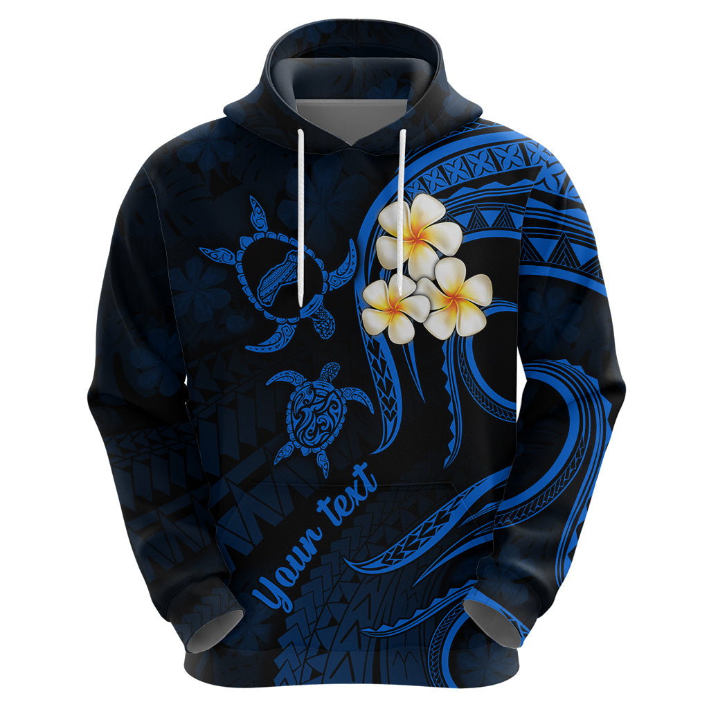 Personalised Niihau Hawaii Hoodie Polynesian Tattoo and Pacific Plumeria Blue Vibe LT9