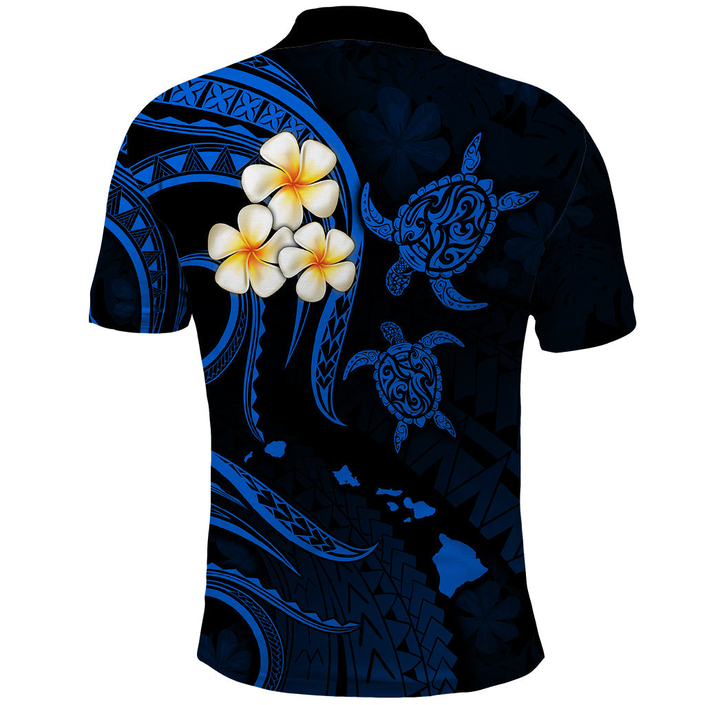 Personalised Niihau Hawaii Polo Shirt Polynesian Tattoo and Pacific Plumeria Blue Vibe LT9