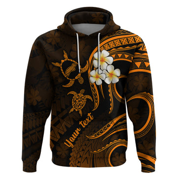 Personalised Niihau Hawaii Hoodie Polynesian Tattoo and Pacific Plumeria Gold Vibe LT9