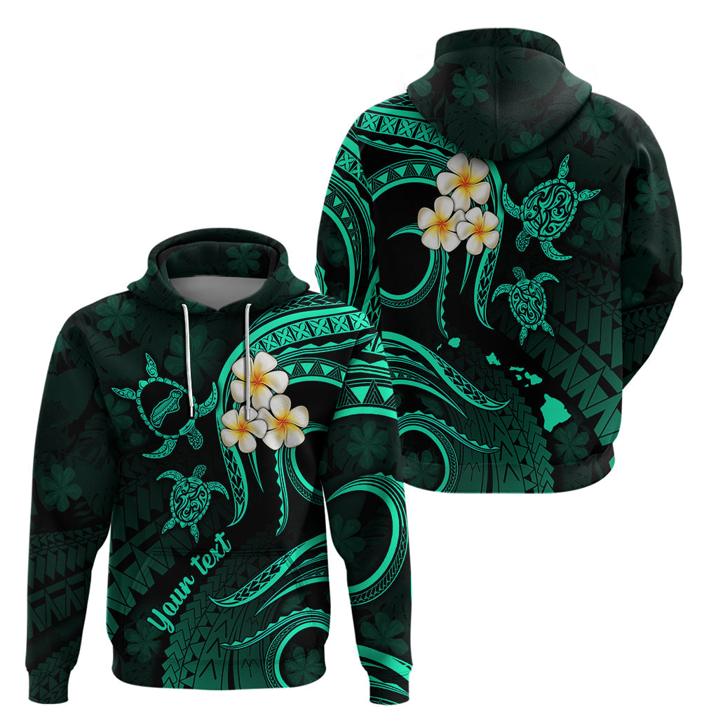 Personalised Niihau Hawaii Hoodie Polynesian Tattoo and Pacific Plumeria Turquoise Vibe LT9