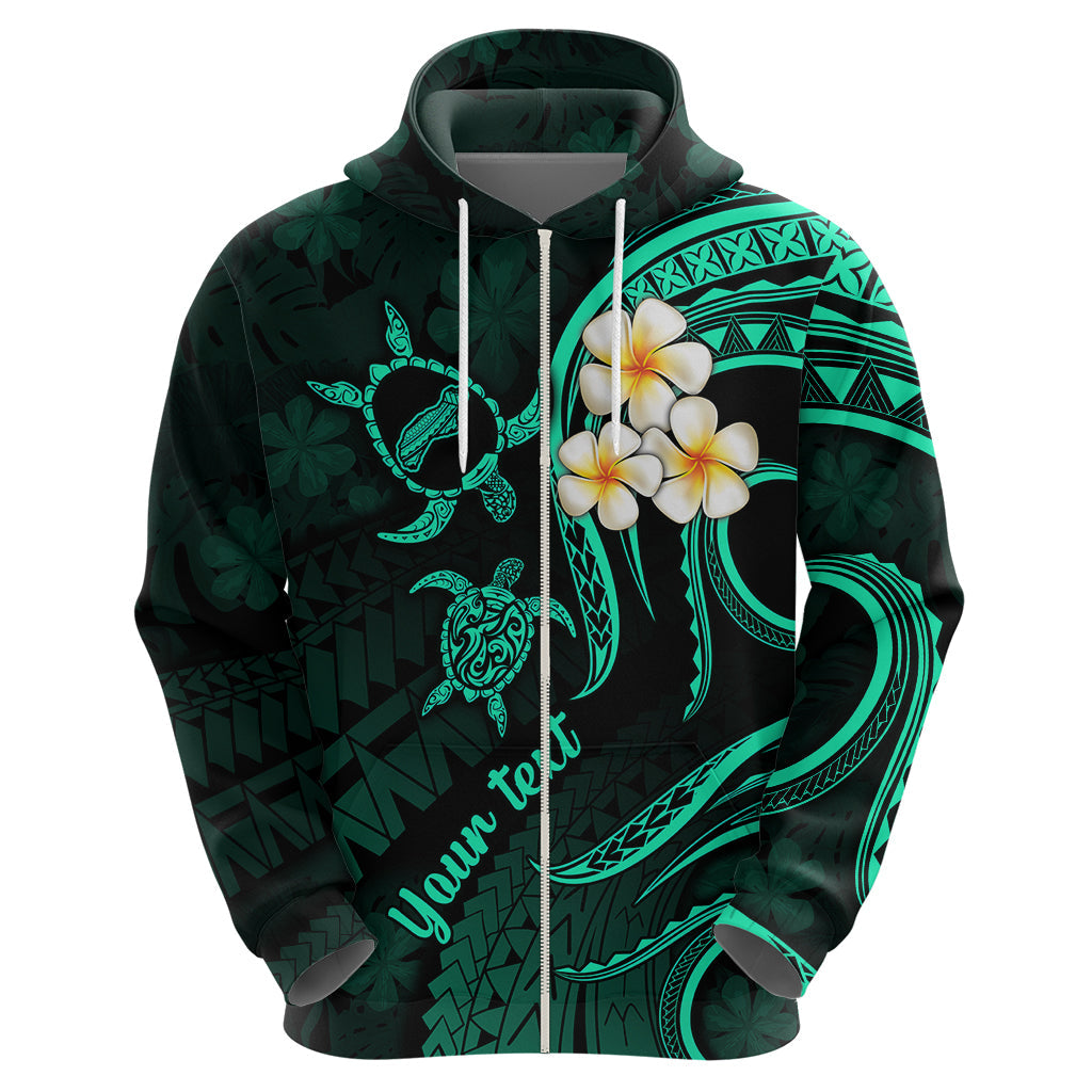 Personalised Niihau Hawaii Hoodie Polynesian Tattoo and Pacific Plumeria Turquoise Vibe LT9