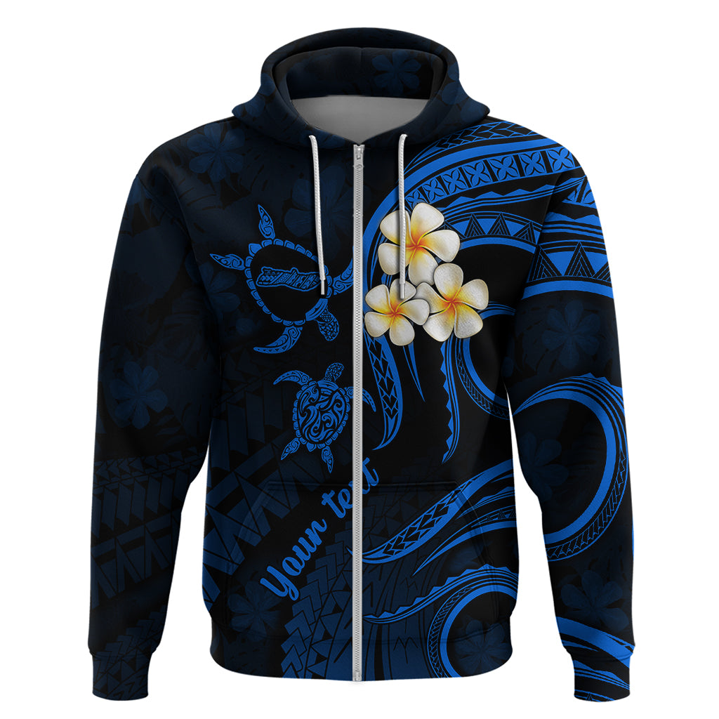 Personalised Molokai Hawaii Hoodie Polynesian Tattoo and Pacific Plumeria Blue Vibe LT9