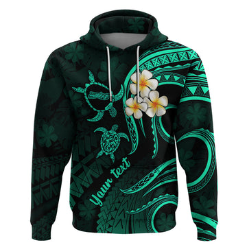 Personalised Molokai Hawaii Hoodie Polynesian Tattoo and Pacific Plumeria Turquoise Vibe LT9