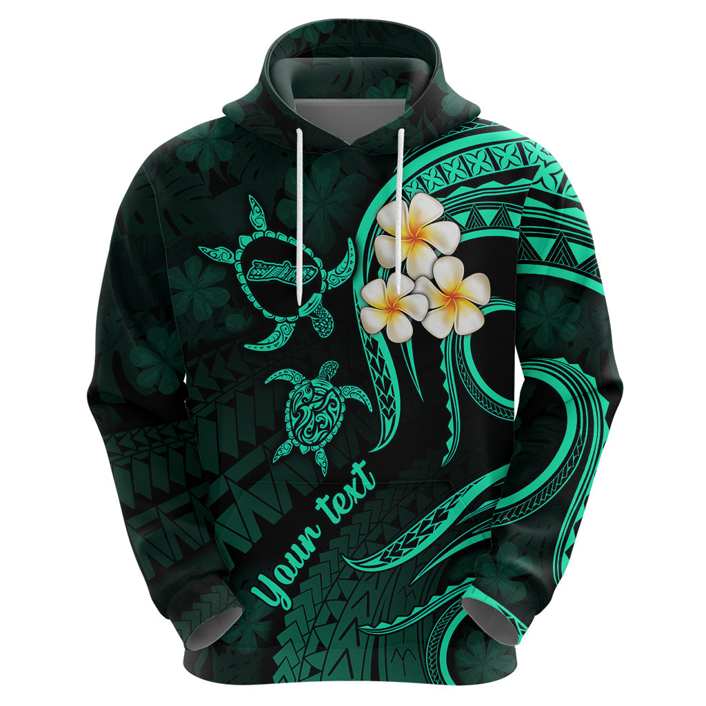 Personalised Molokai Hawaii Hoodie Polynesian Tattoo and Pacific Plumeria Turquoise Vibe LT9