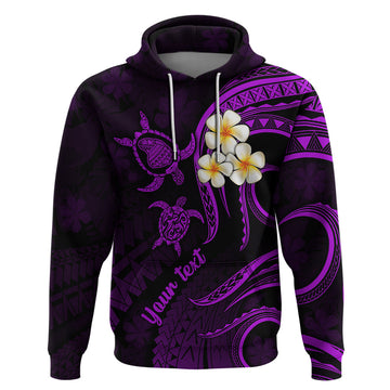 Personalised Lanai Hawaii Hoodie Polynesian Tattoo and Pacific Plumeria Purple Vibe LT9