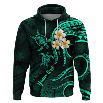 Personalised Lanai Hawaii Hoodie Polynesian Tattoo and Pacific Plumeria Turquoise Vibe LT9