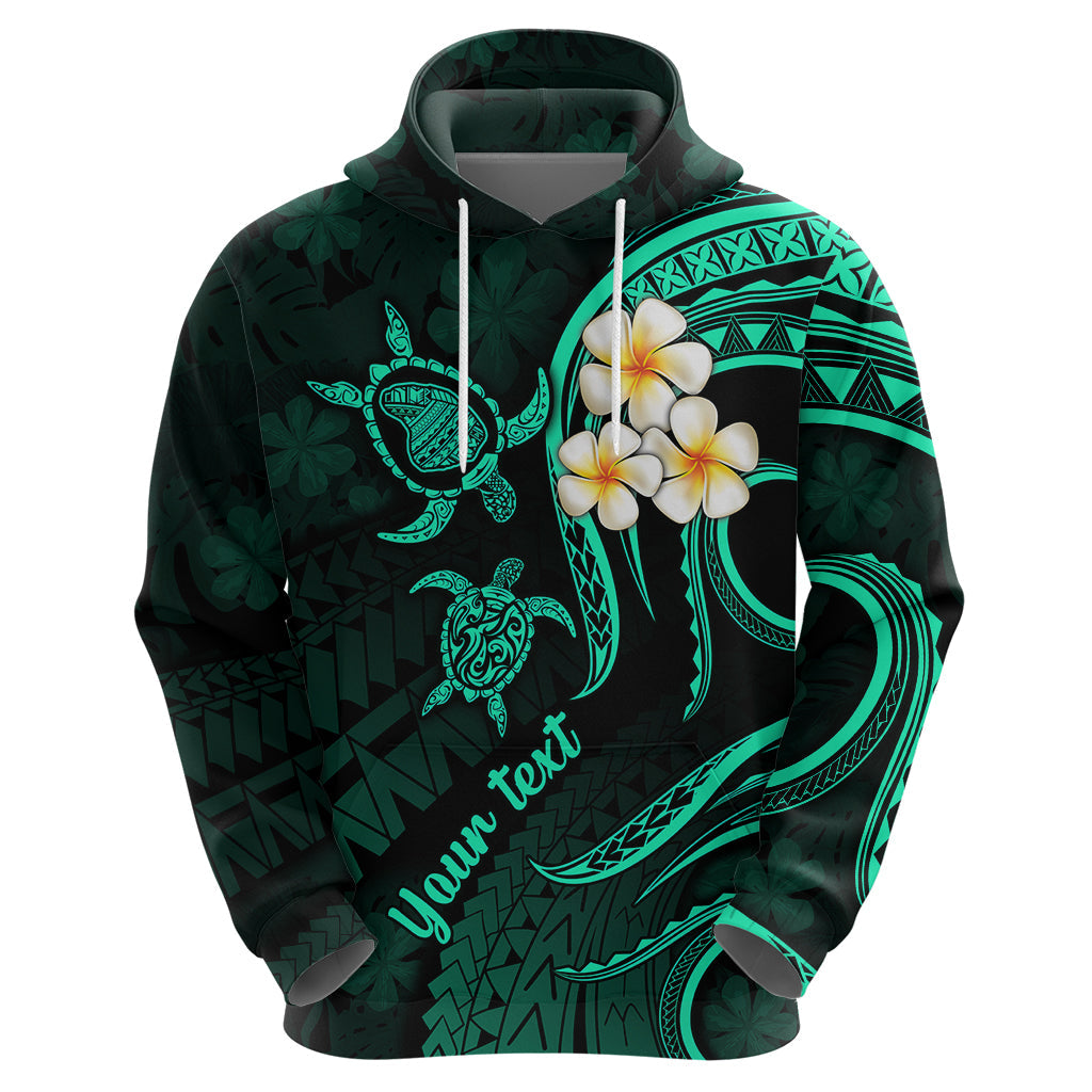 Personalised Lanai Hawaii Hoodie Polynesian Tattoo and Pacific Plumeria Turquoise Vibe LT9