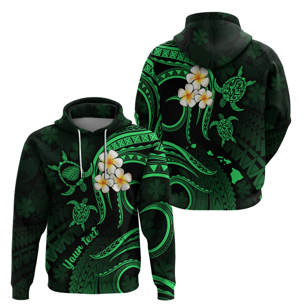 Personalised Kauai Hawaii Hoodie Polynesian Tattoo and Pacific Plumeria Green Vibe LT9