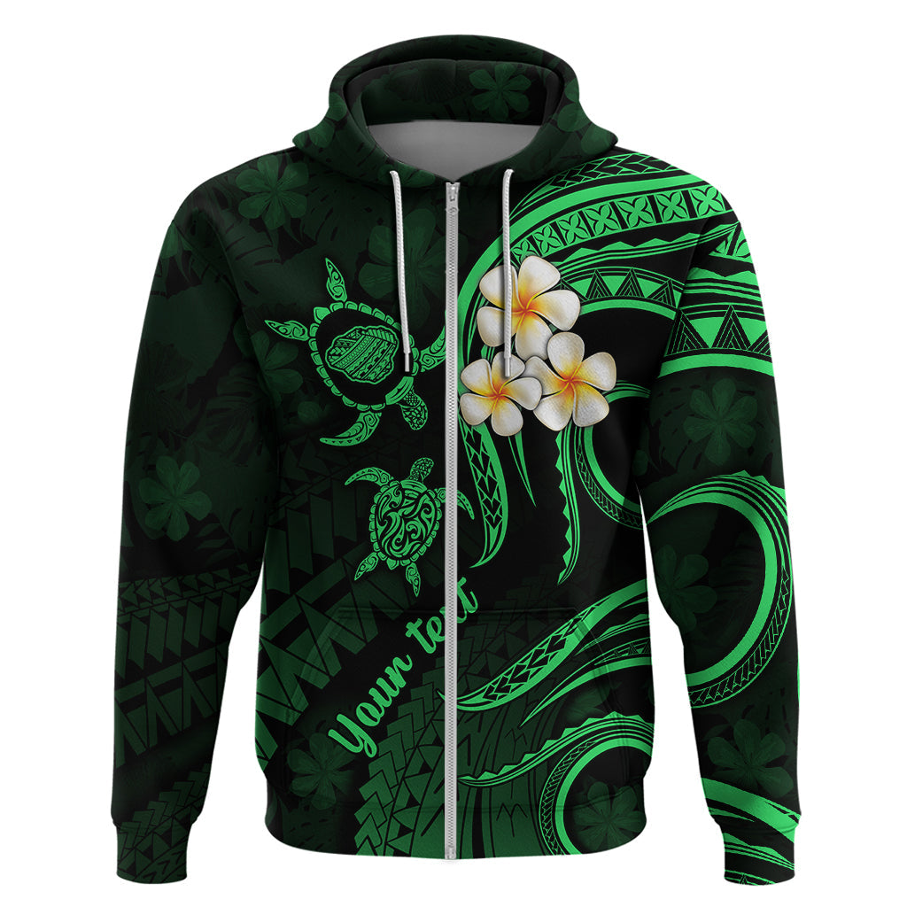Personalised Kauai Hawaii Hoodie Polynesian Tattoo and Pacific Plumeria Green Vibe LT9